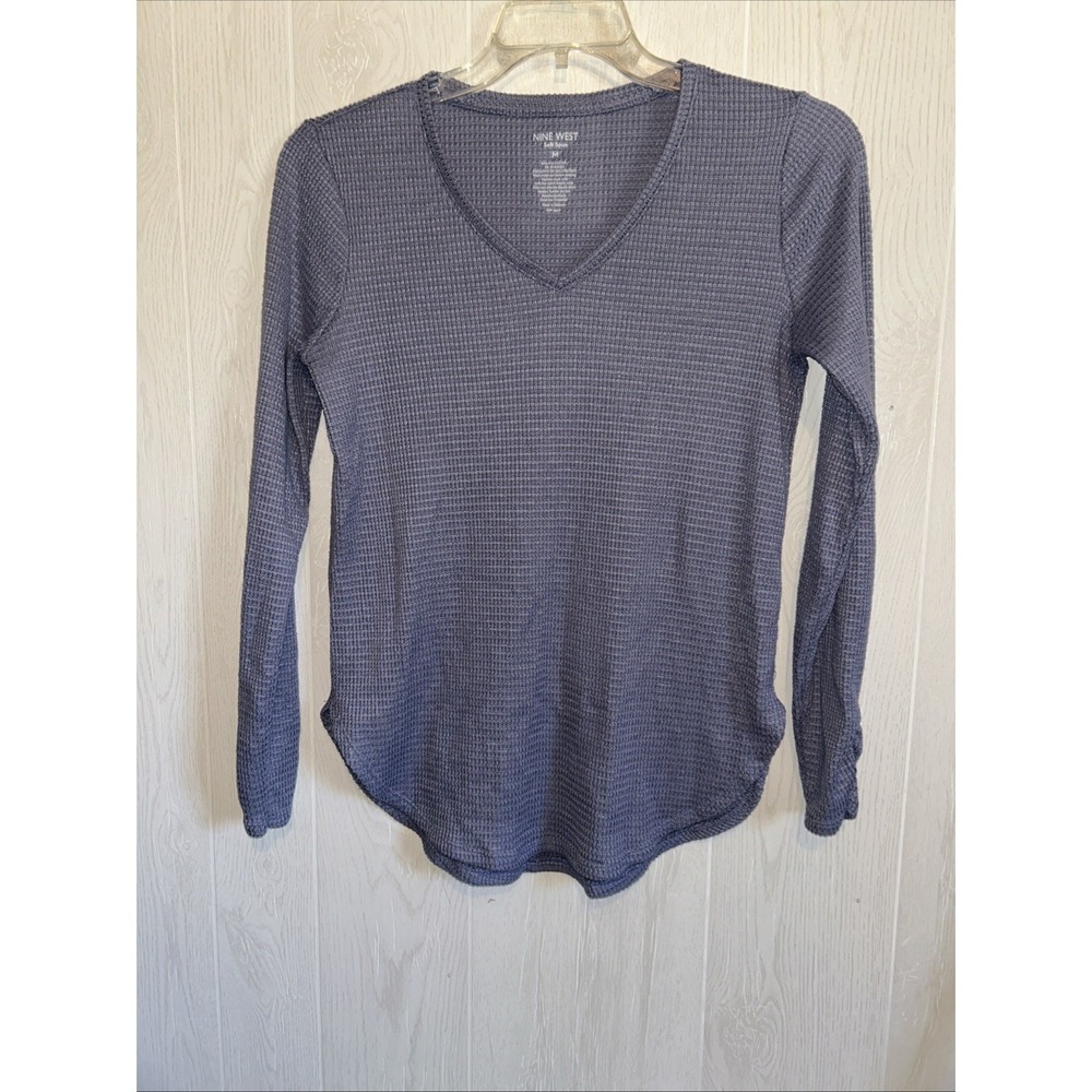 Nine West Lot 2 Medium Soft Spun V Neck Top Thermal Gray Peach